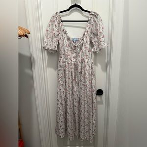 Hill House Ophelia Dress Size M Pink Vine Stripe Cotton